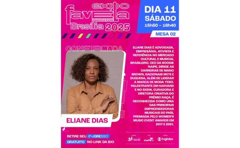 Eliane Dias participa da Expo Favela Innovation Brasília 2025 em painel sobre o futuro da música com IA
